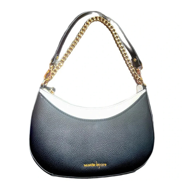Nanette Lepore Natasha Baguette Black White Shoulder Bag With Gold Hardware - Picture 4 of 9